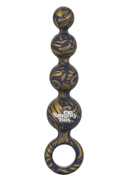 Siliconen butt beads blauw-goud swirlpatroon met ring en opgerolde vorm