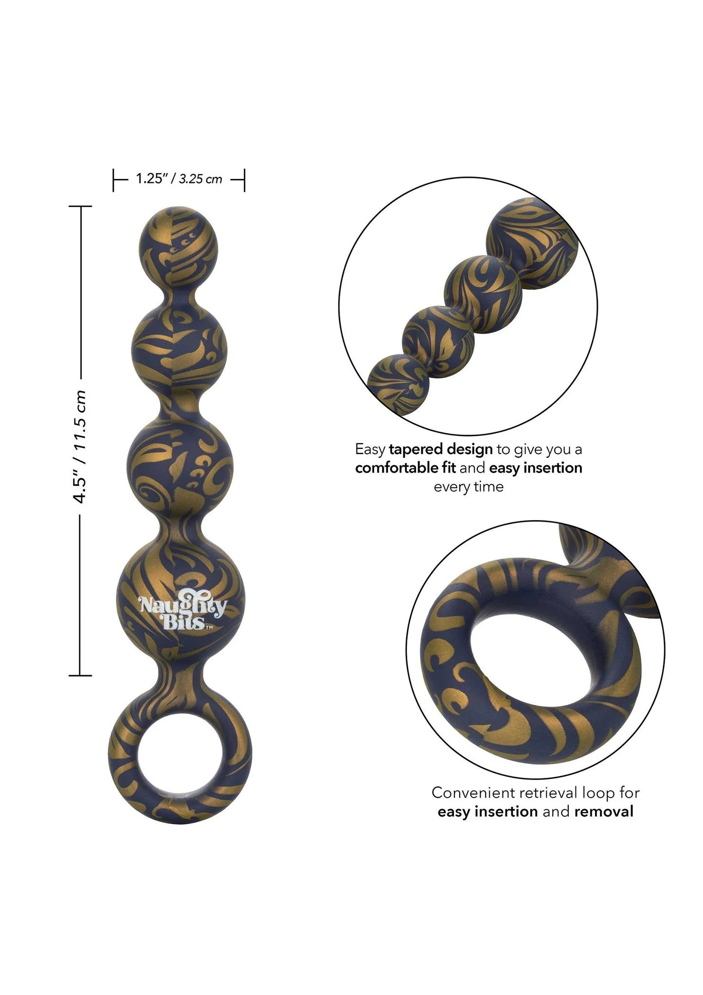 Siliconen butt balls met zwart-goud swirly patroon en retrieval ring