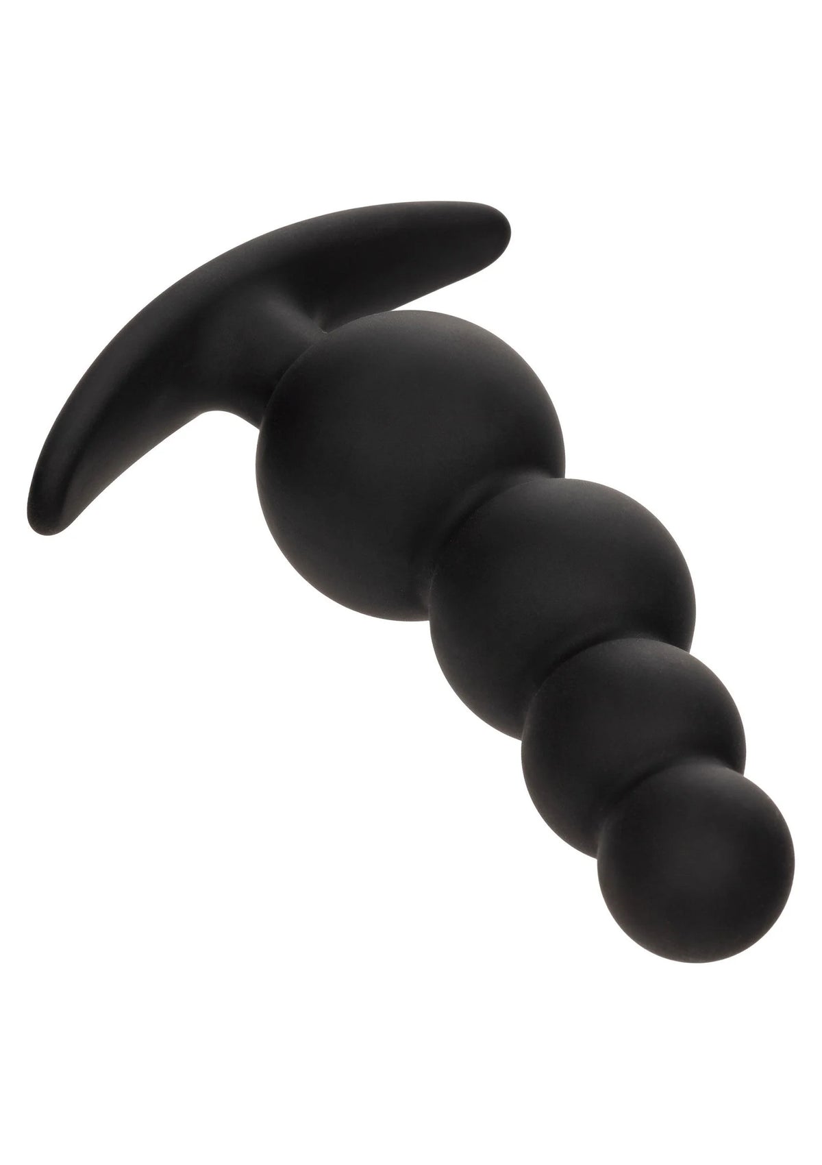 CalExotics beaded anale plug: matzwarte siliconen bollen en gebogen staart.