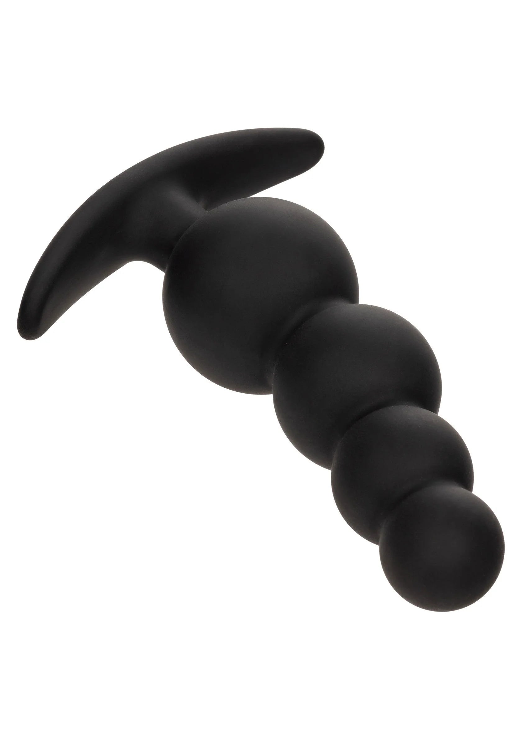 CalExotics beaded anale plug: matzwarte siliconen bollen en gebogen staart.