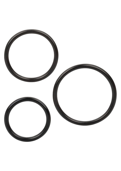 Drie zwarte siliconen ringen in verschillende groottes