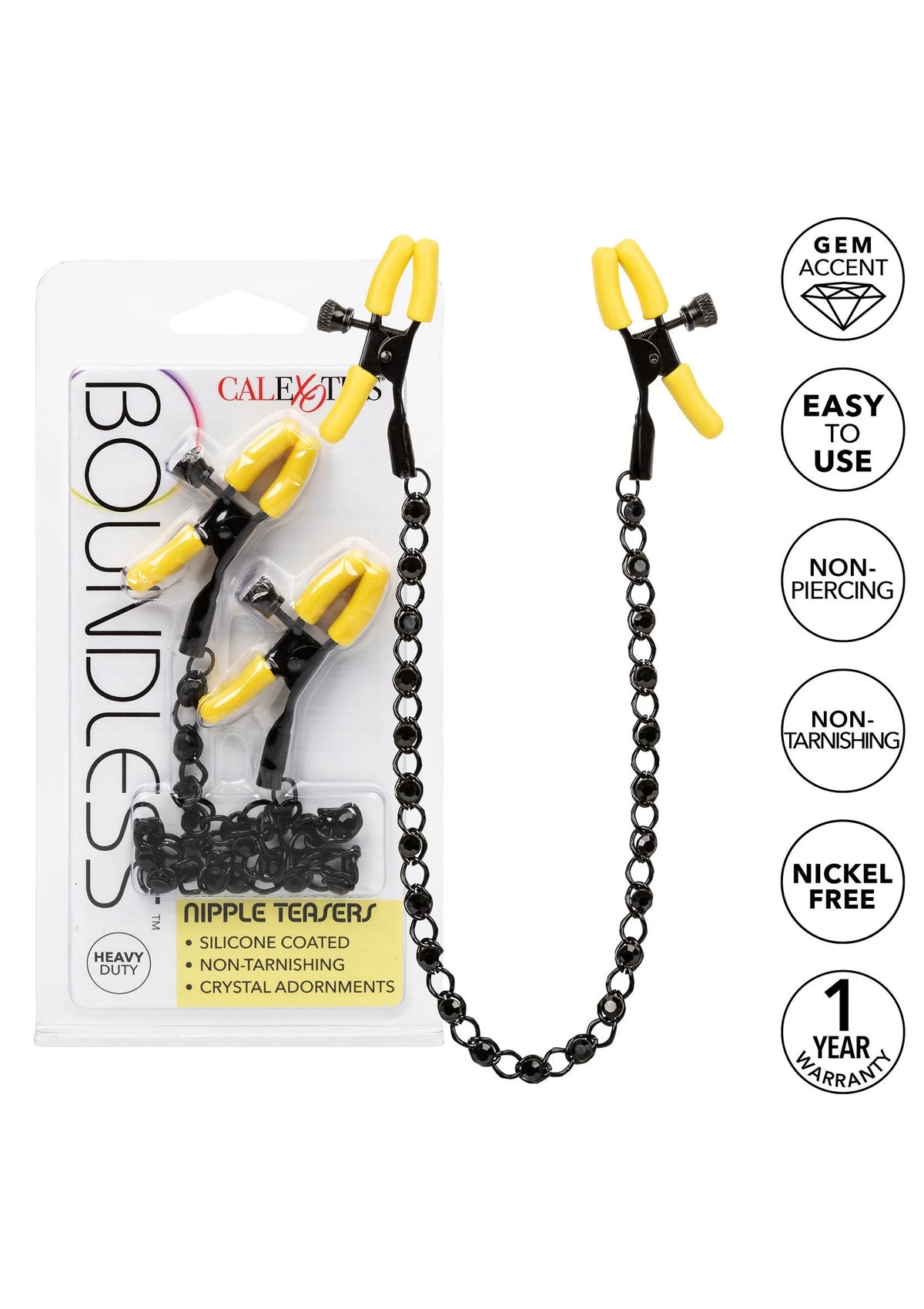 Borstnippelclips met zwarte ketting en gele klemmen, verstelbare niet-perforerende pasvorm