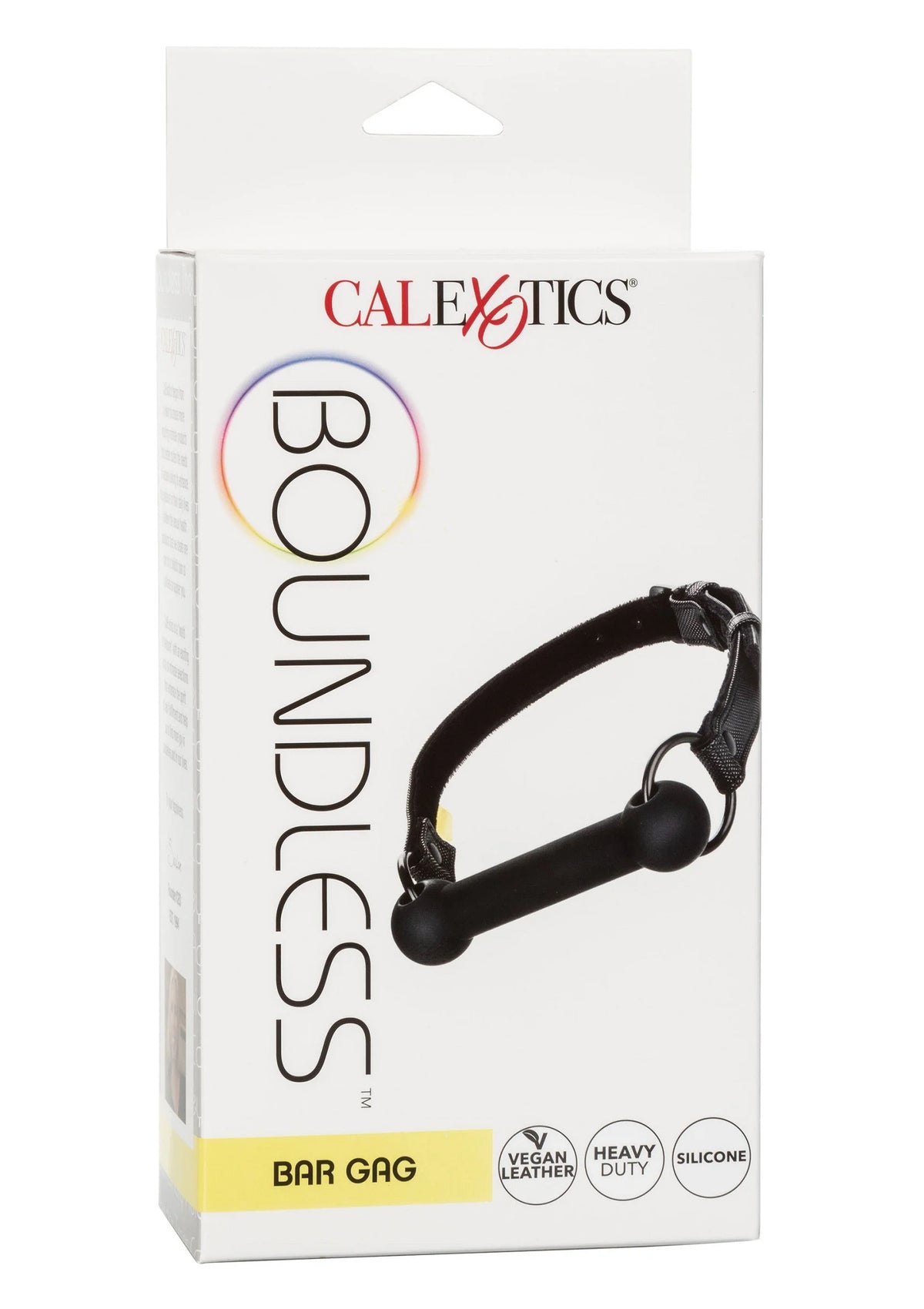 CalExotics Boundless bar gag doos met productfoto en specificatie-iconen