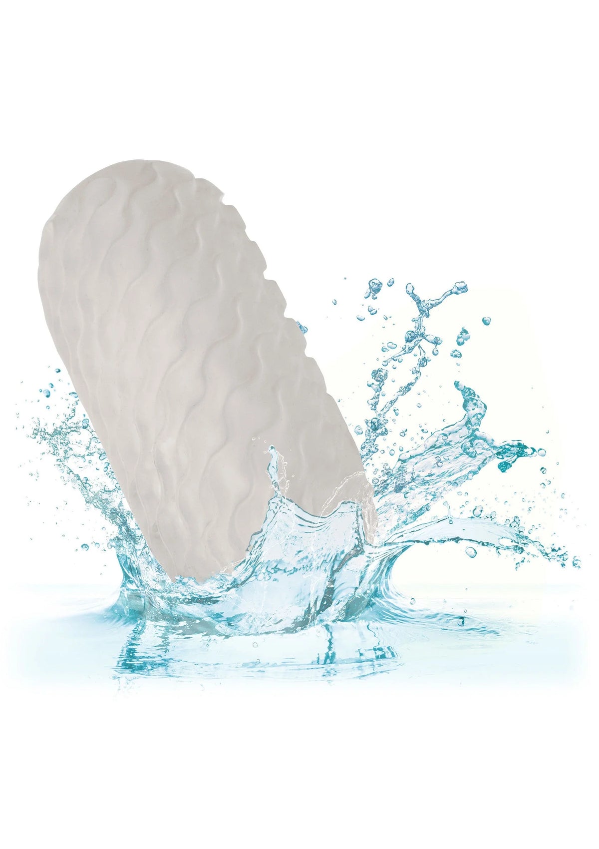 Witte seksstroker met nubbige textuur op water met spattend water eromheen.