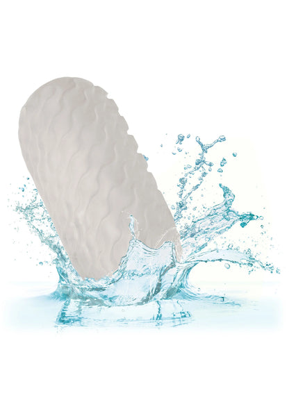 Witte seksstroker met nubbige textuur op water met spattend water eromheen.