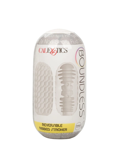 CalExotics Boundless reversible ribbed stroker verpakking met ribbel-textuurillustratie