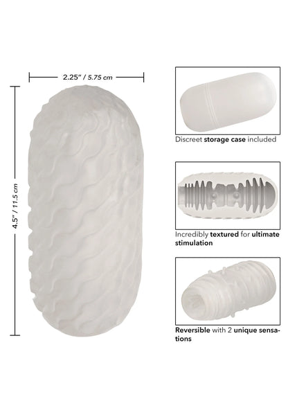 Witte ribbelstroker met afmetingen en opbergcase-illustratie