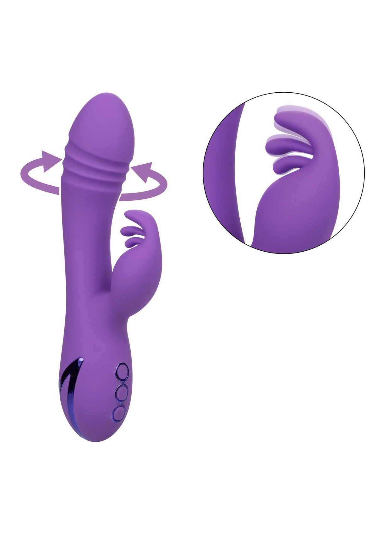Paarse siliconen duo-vibrator met twee gebogen uiteinden en trilstructuur