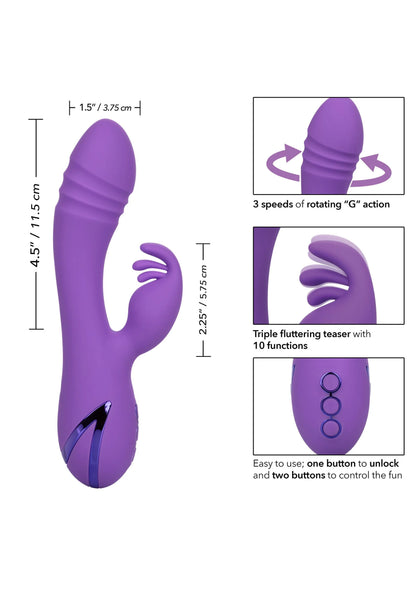 Paarse siliconen duo-vibrator met drie standen en compacte afmetingen