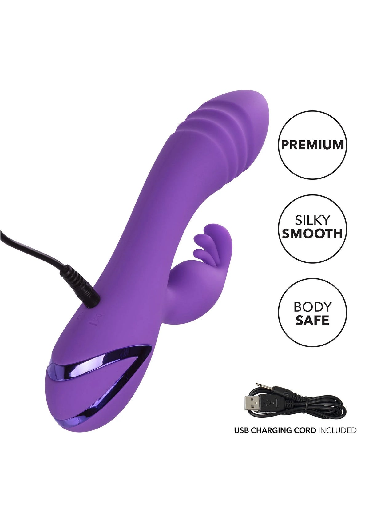 Paarse siliconen duo-vibrator met USB-oplaadkabel inbegrepen