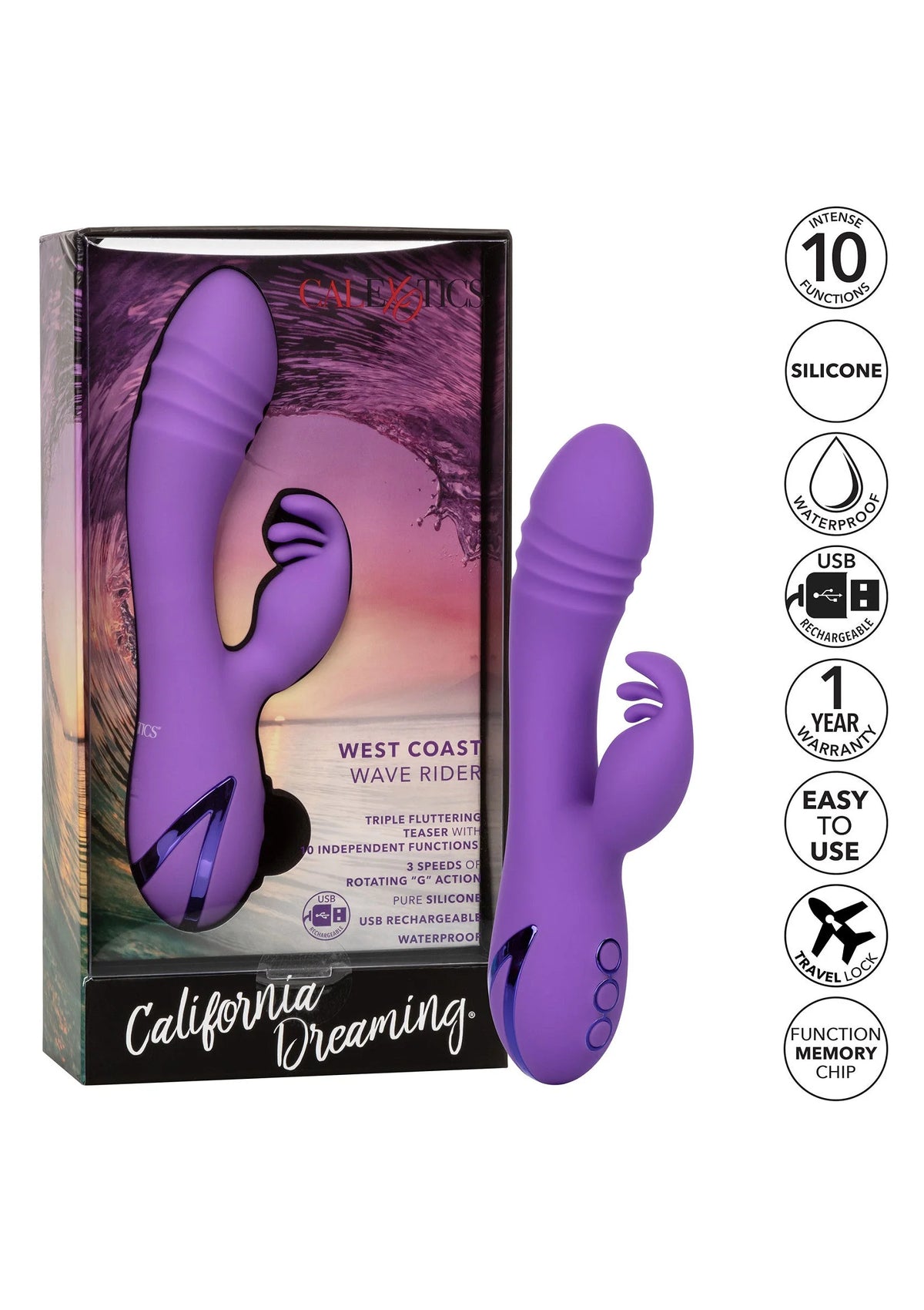 CalExotics doos met paarse siliconen duo-vibrator