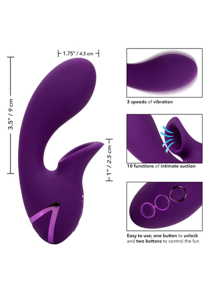 Paarse gebogen vibrator met afmetingen, 10 functies en 3 vibratiesnelheden