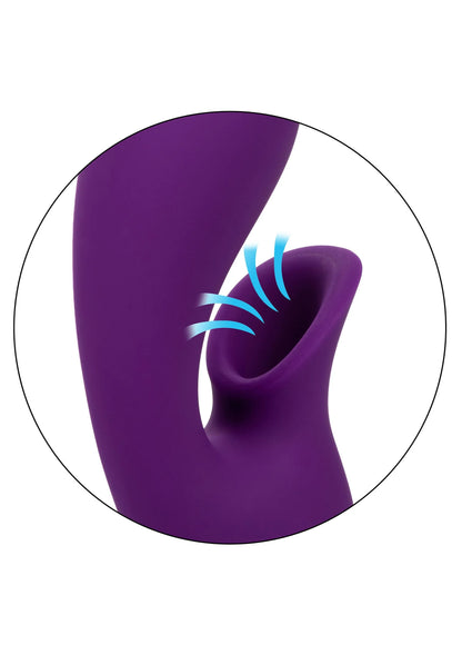 Paarse dual-massager, zicht op binnenkamer met trillingsribben