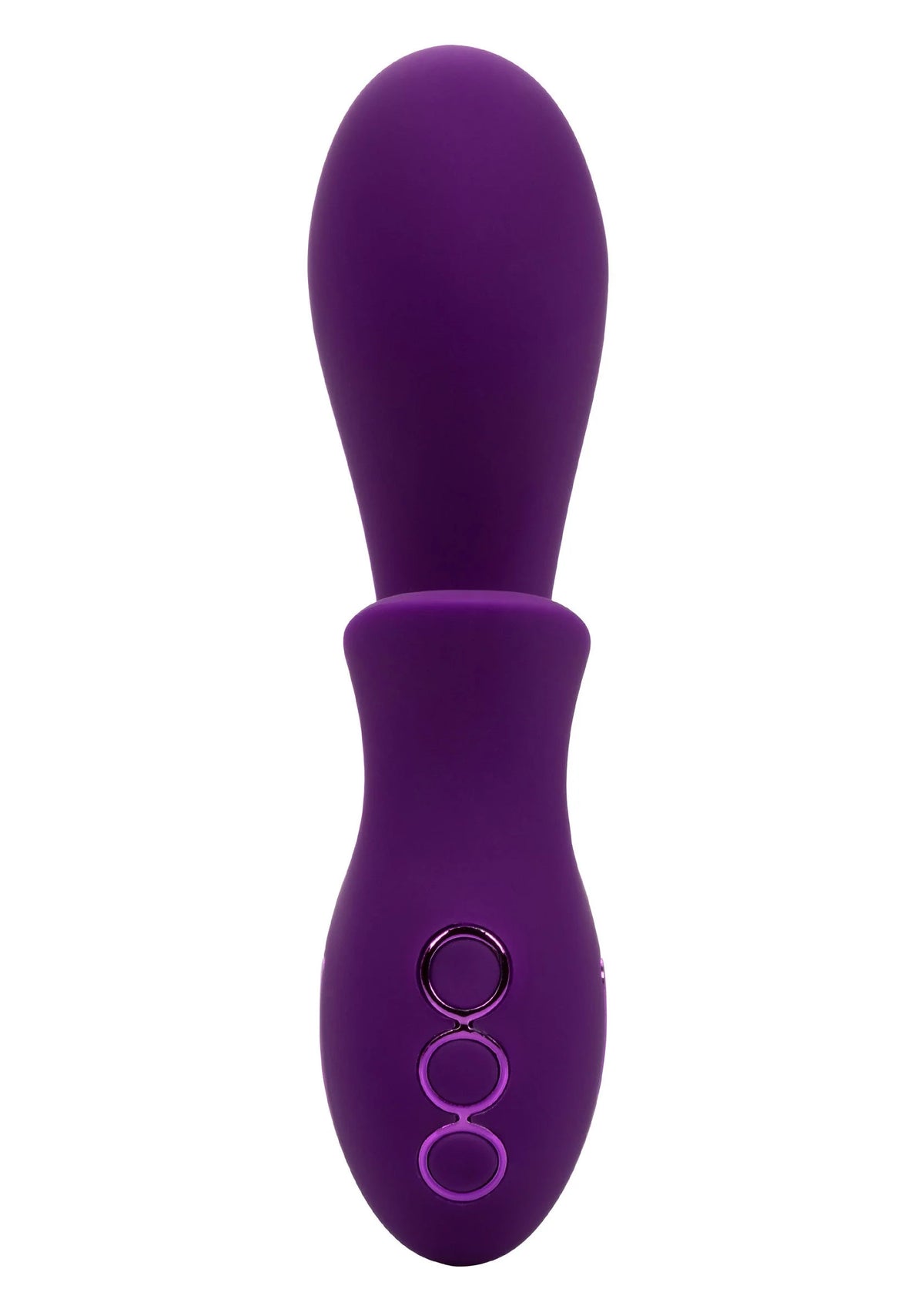 Paarse dual-massager met ronde knoppen op onderkant
