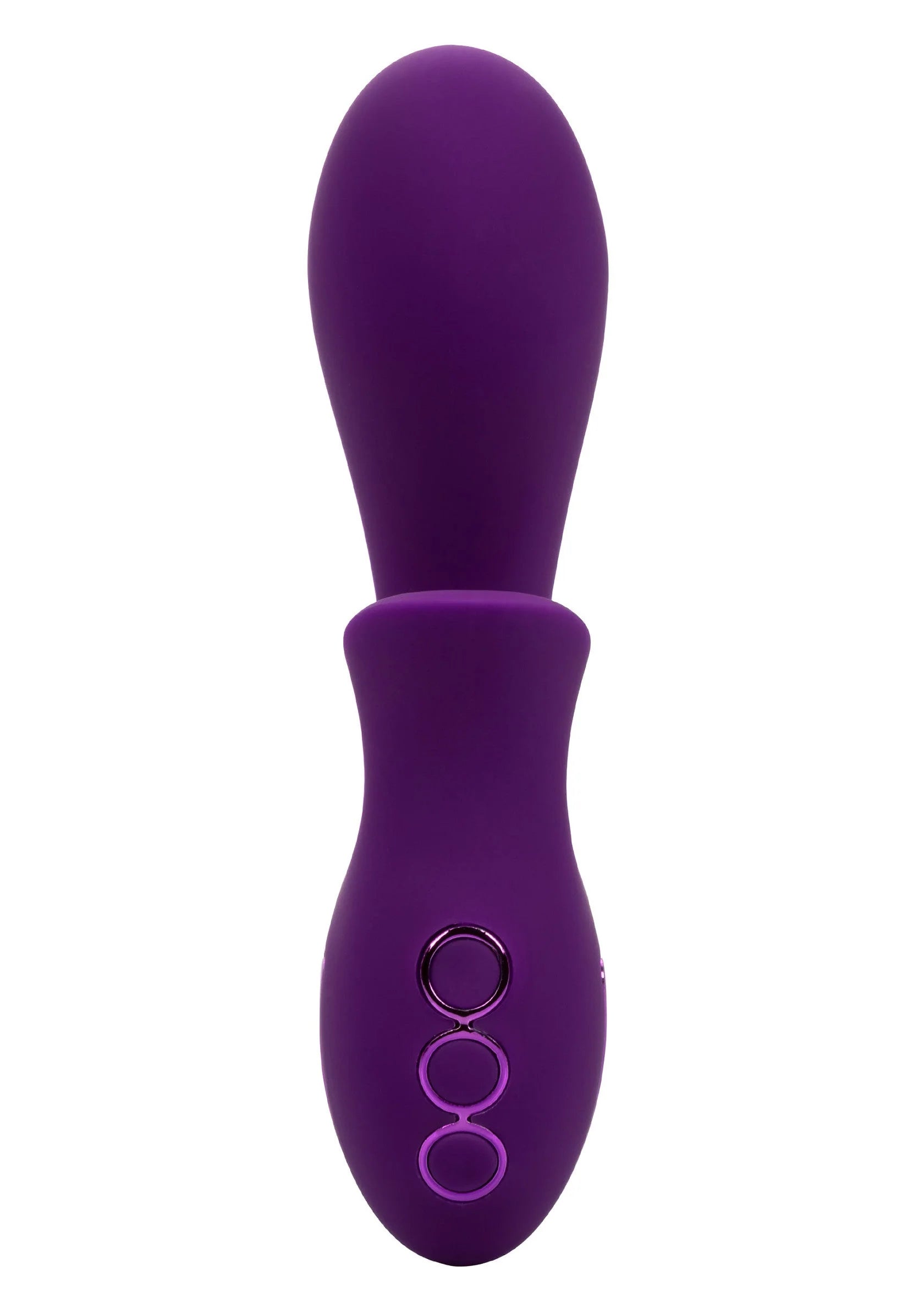 Paarse dual-massager met ronde knoppen op onderkant
