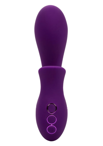 Paarse dual-massager met ronde knoppen op onderkant