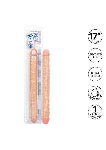 Dubbelzijdige dildo in setverpakking, lichtroze; 17-inch lengte, waterdicht en ongeparfumeerd.