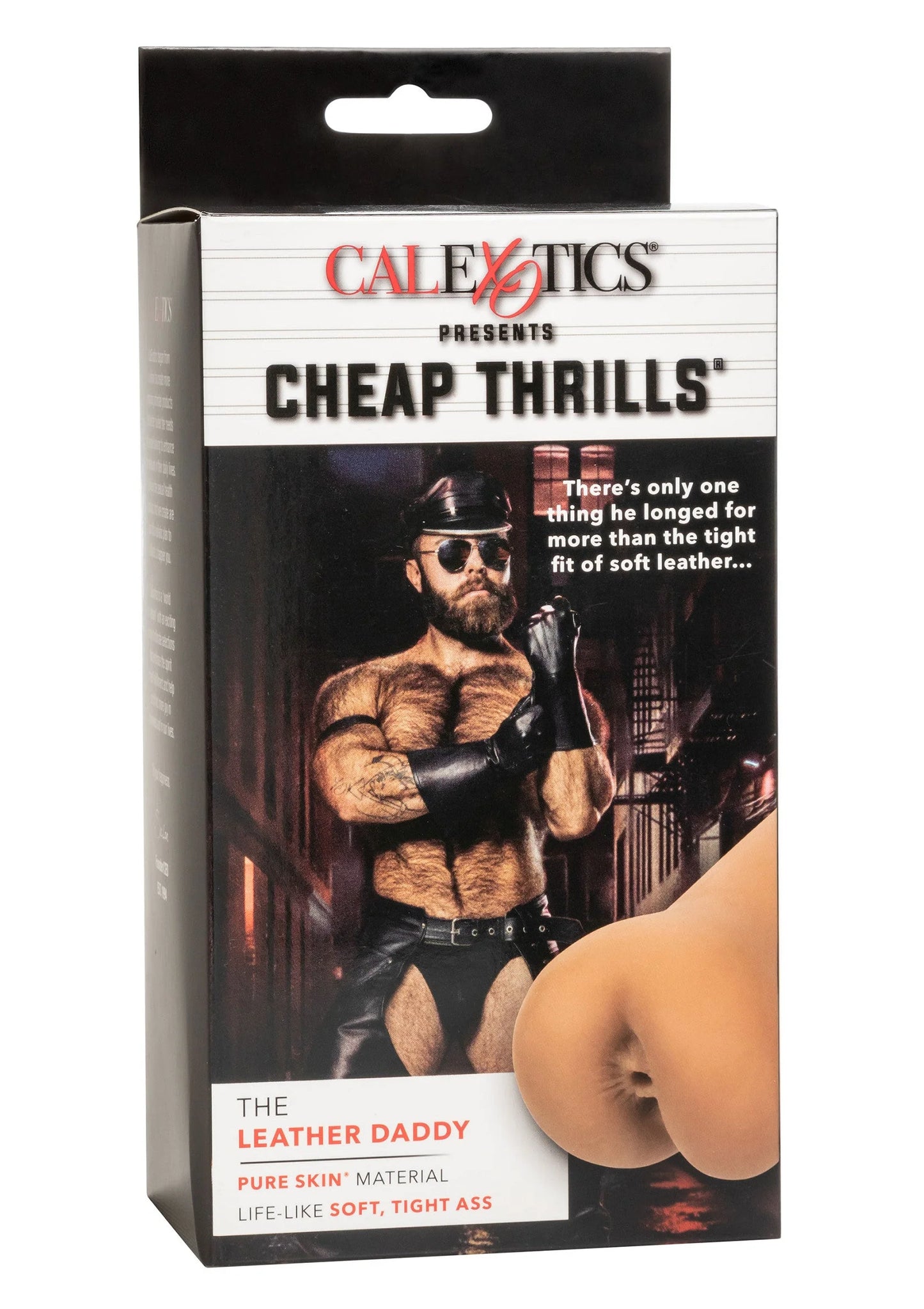 Verpakking van CalExotics Cheap Thrills The Leather Daddy, kartonnen doos