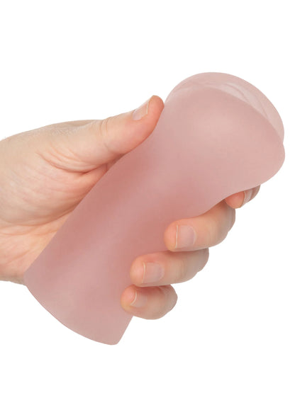 Roze masturbator stroker vastgehouden; glad buitenoppervlak