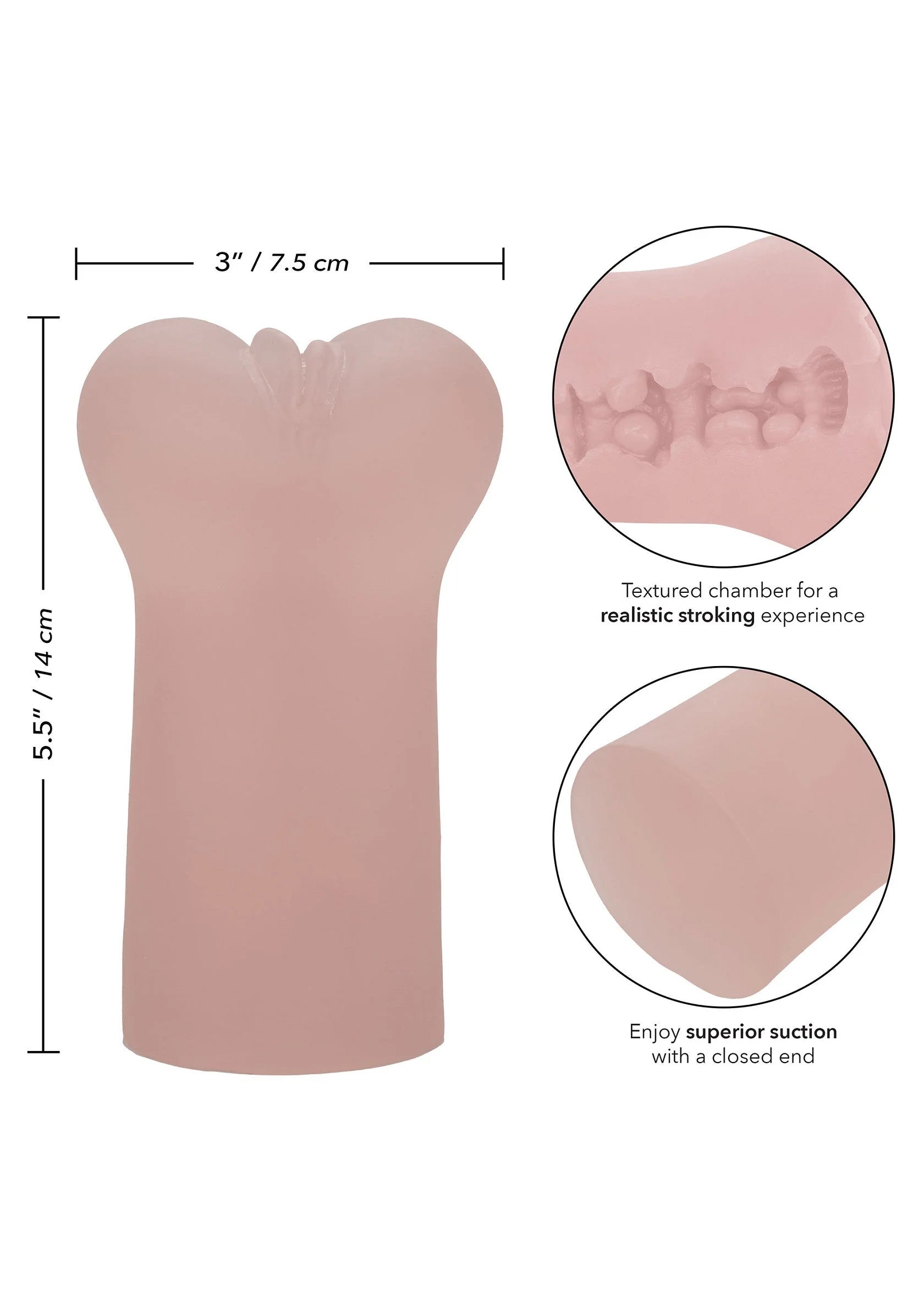 Roze stroker met afmetingen en textuurdetails, marketingkaart