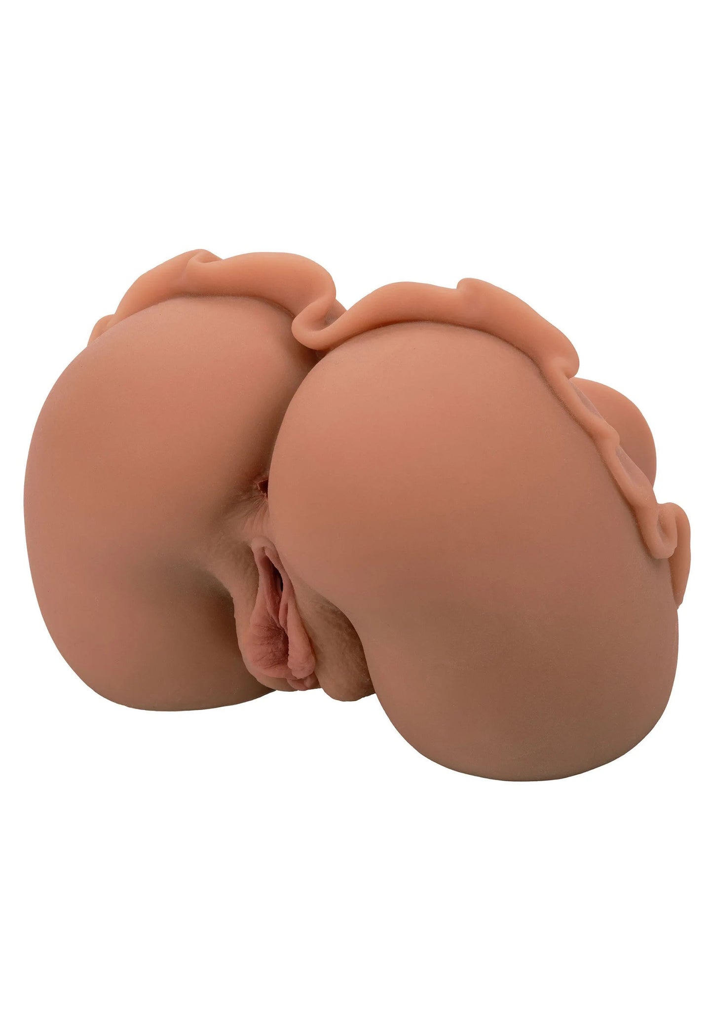 Huidkleurige sextoy met zijdelingse weergave van twee ronde openingen