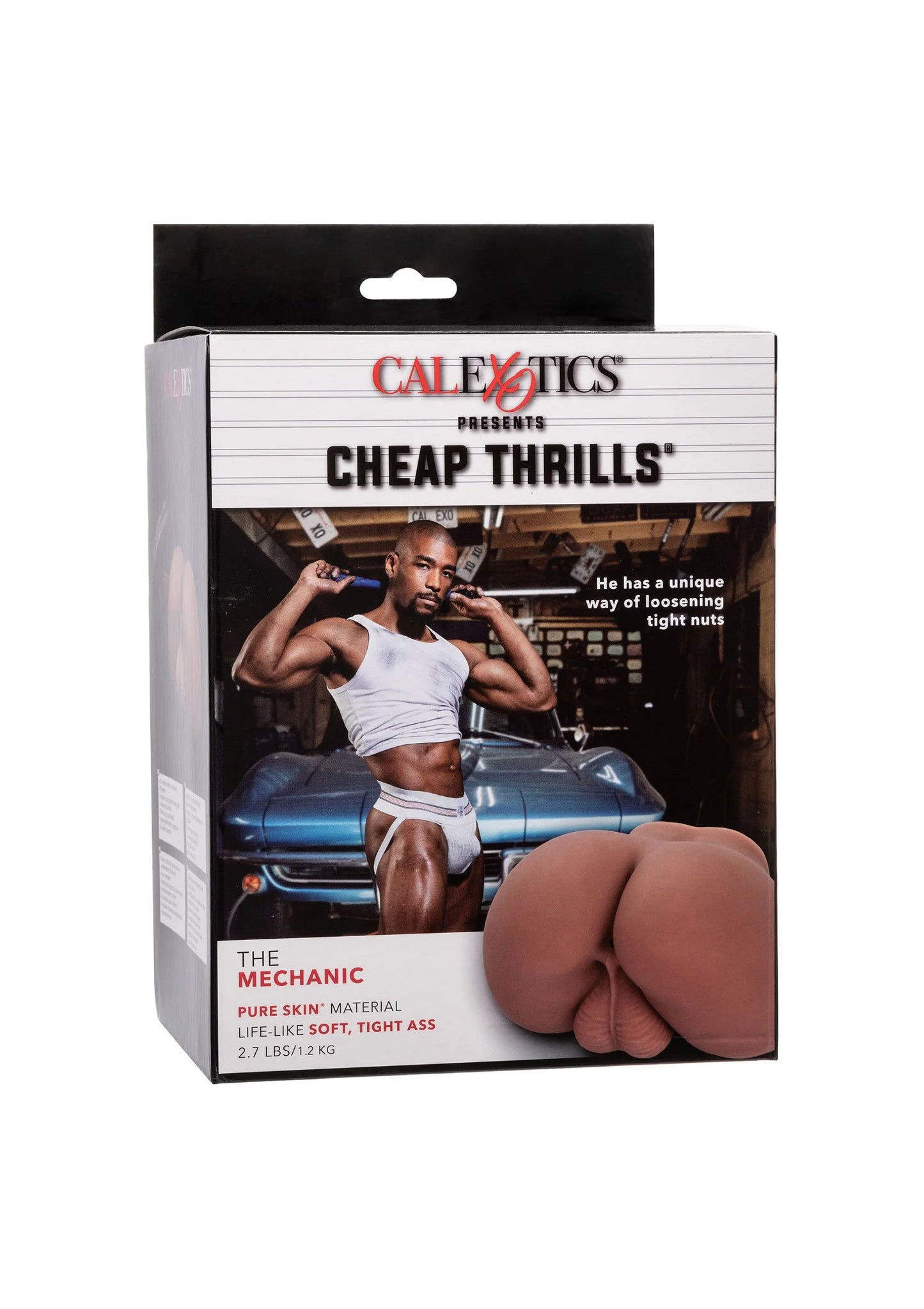 Verpakte CalExotics Cheap Thrills The Mechanic masturbator in zwarte doos.
