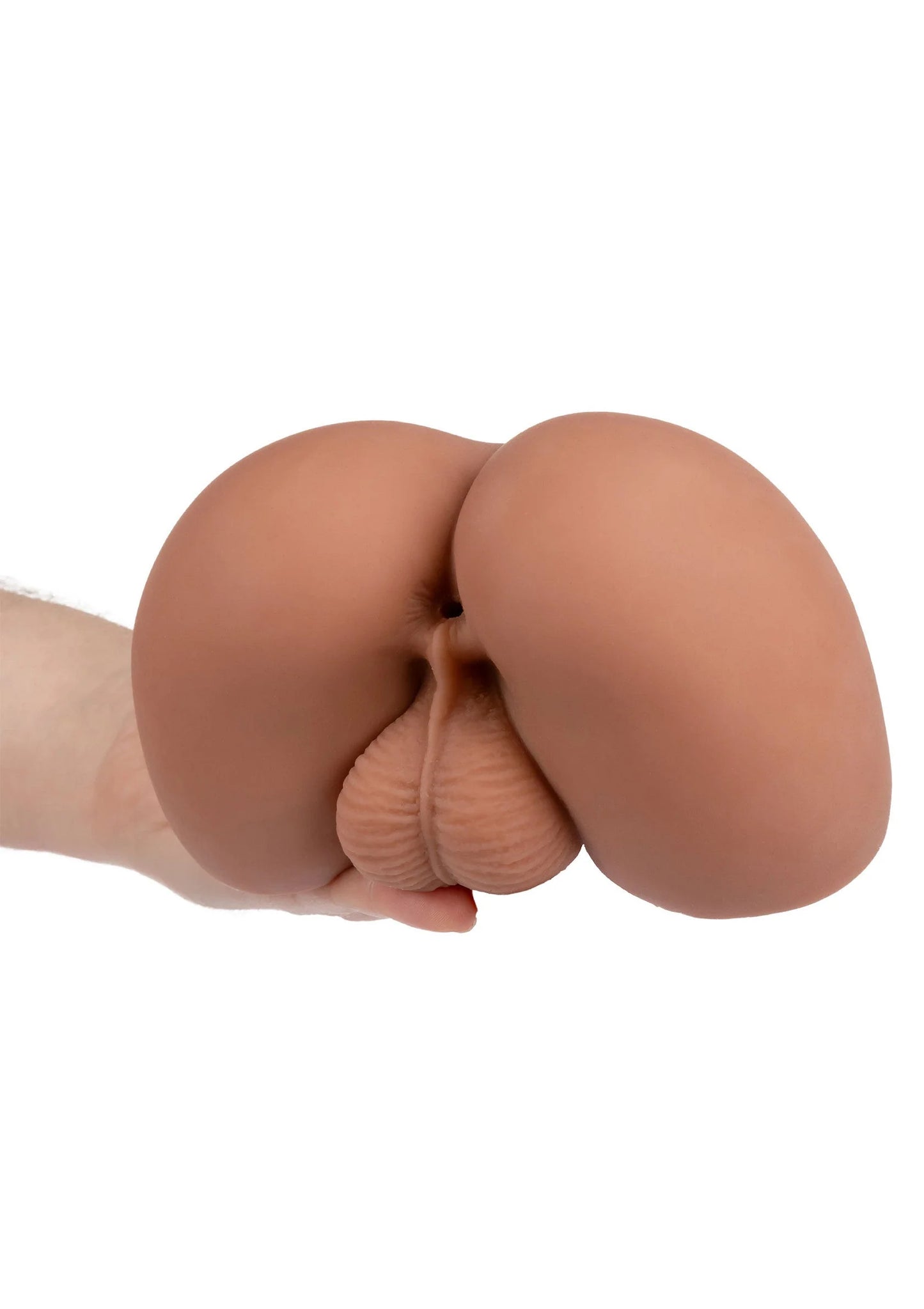 Realistische masturbator in huidskleur, centrale opening tussen twee ronde vormen.