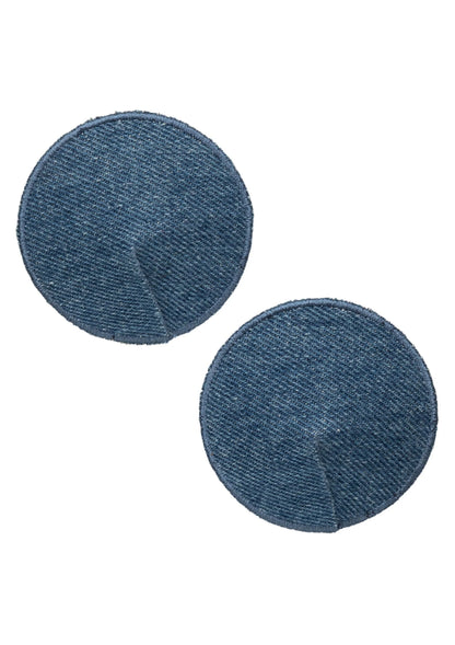 Set van twee ronde denim-look pasties, blauw, met zichtbare binnennaad