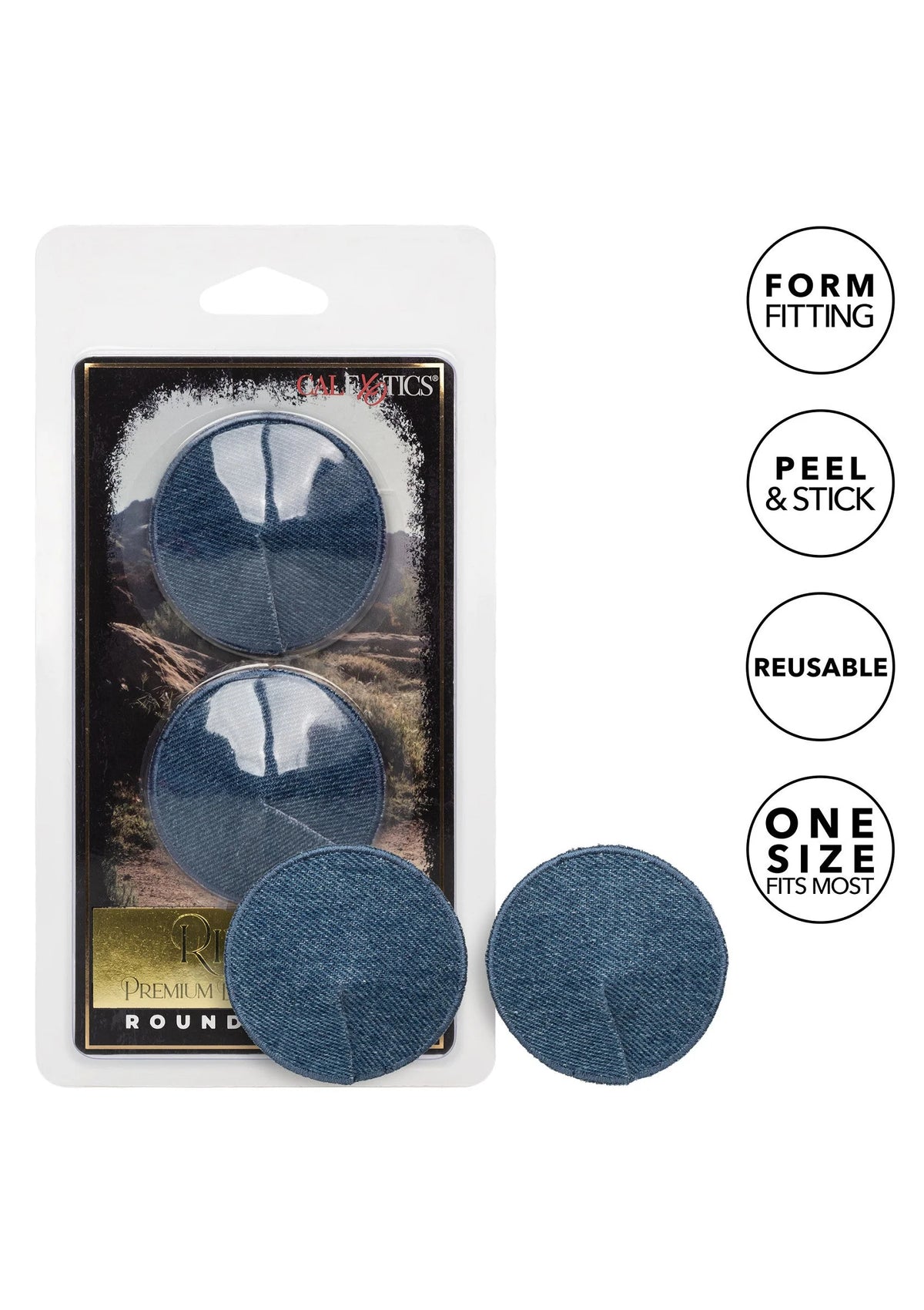Set ronde denim pasties, donkerblauw, in doorzichtige verpakking