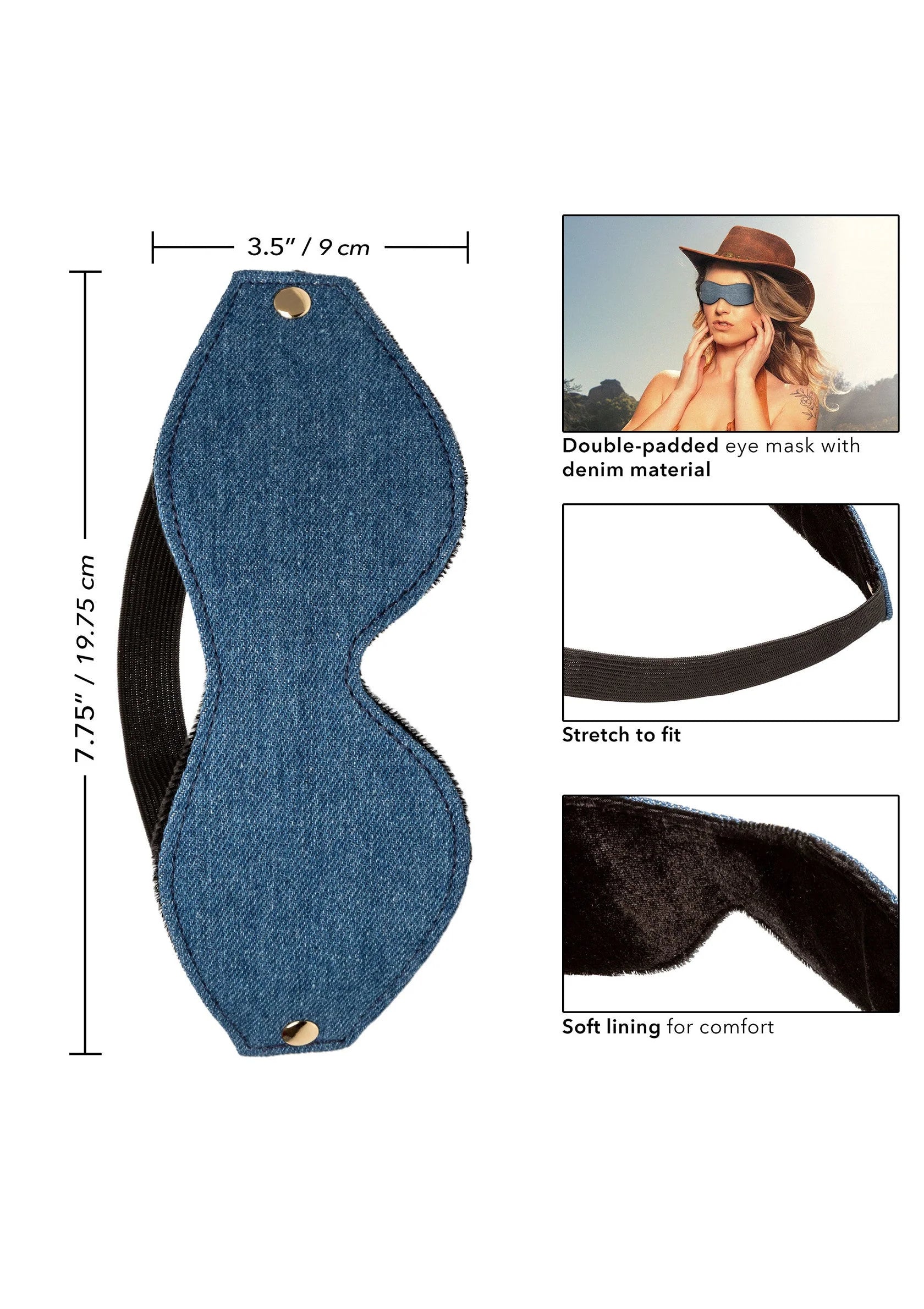 Beste vandaag nog: Ride 'em Premium Denim Collection Eye Mask by CalExotics - bij Happytoys