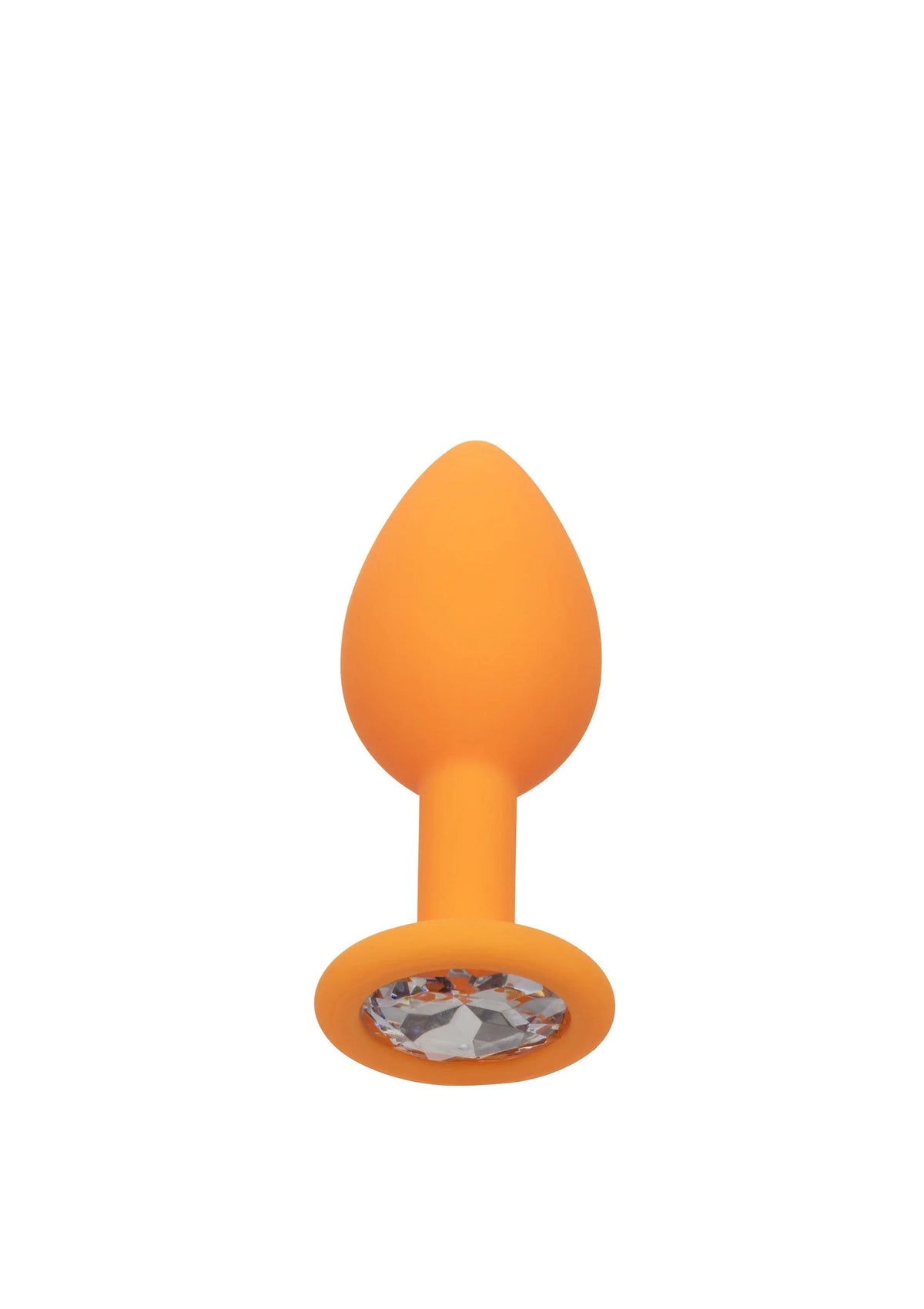 Oranje anale plug met druppelvormige punt en glinsterende steenvoet