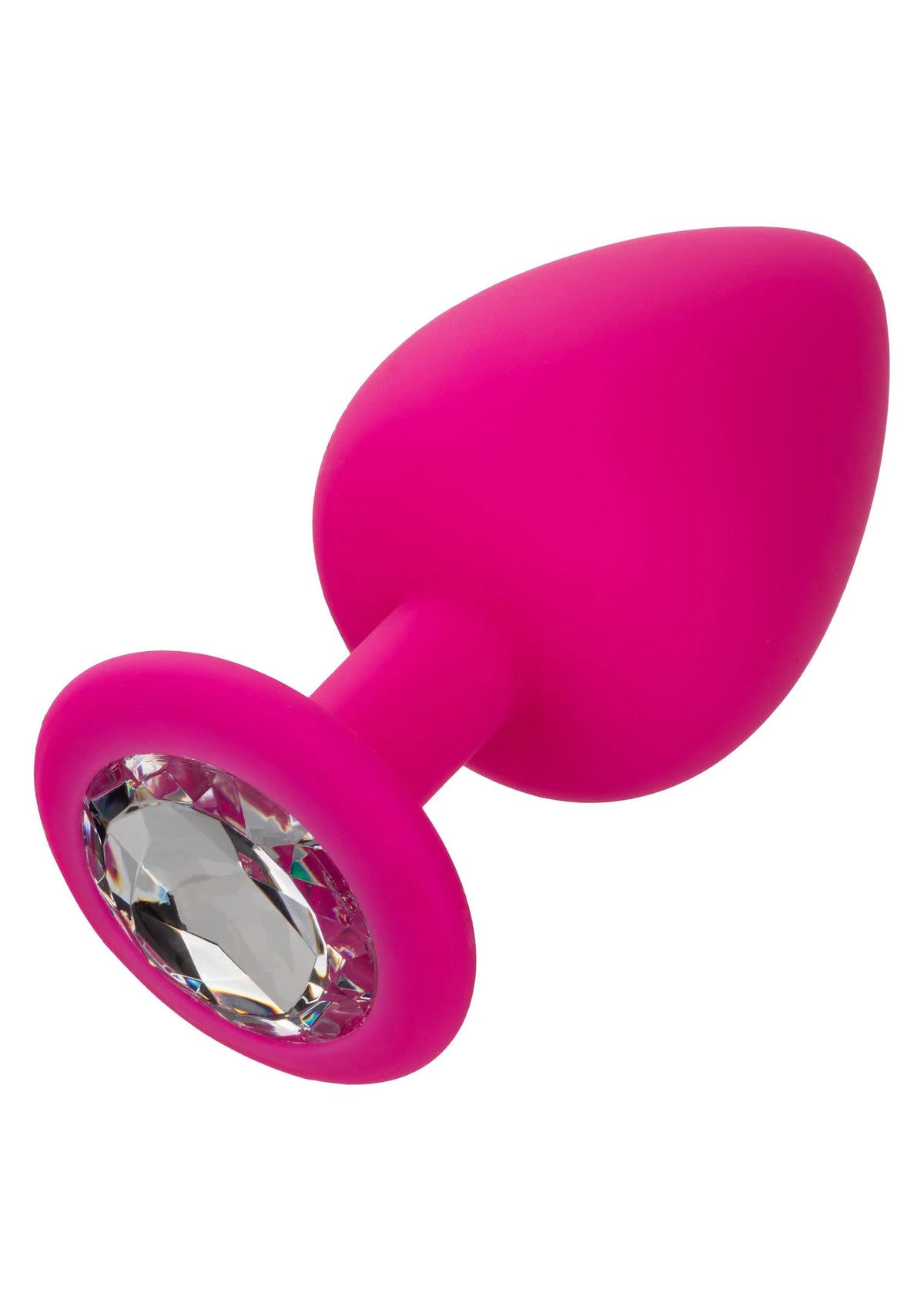 Roze anale plug met ronde basis en ingelegde glazen steen