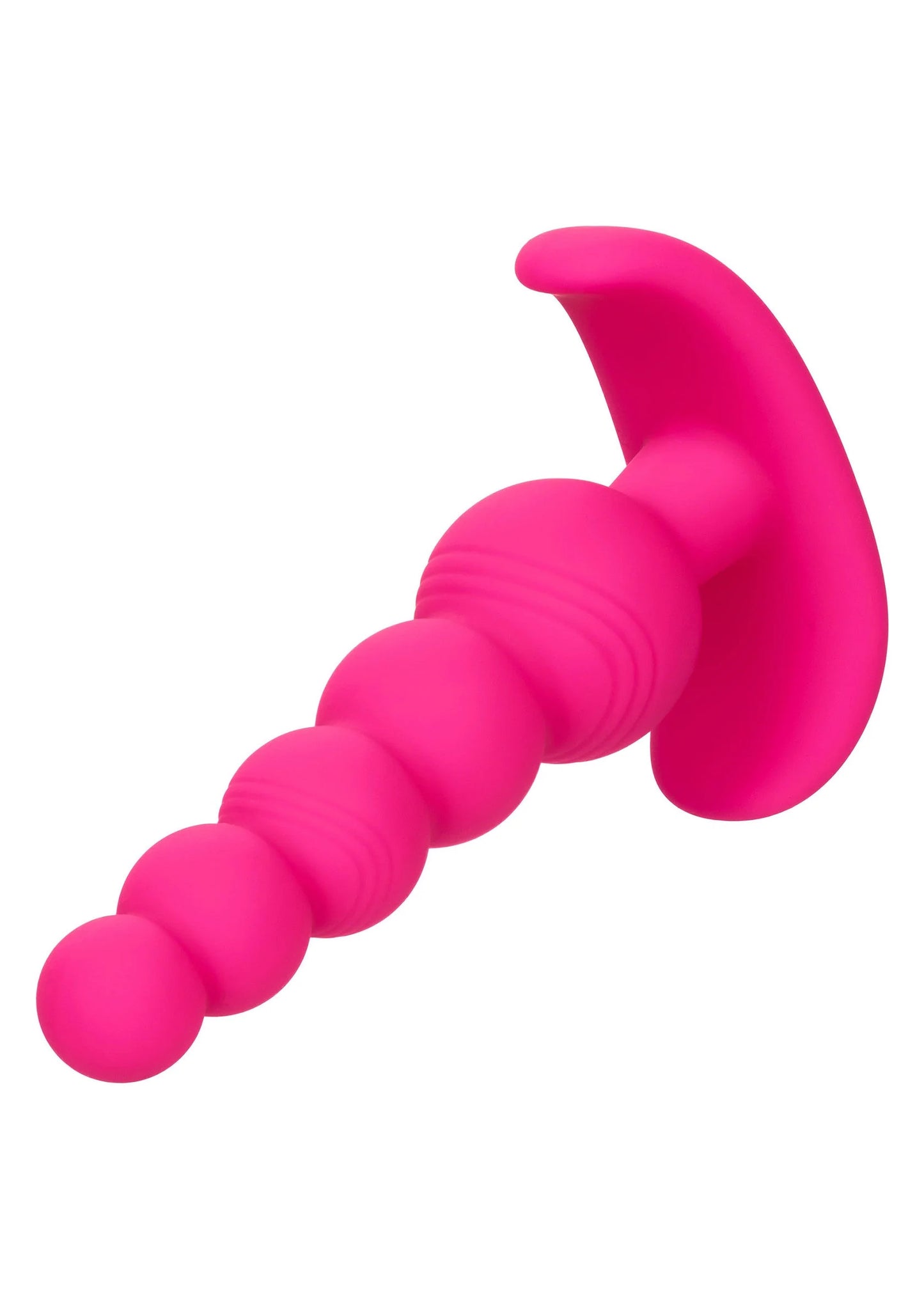 Roze anale plug met 5 kralen en brede, gebogen basis