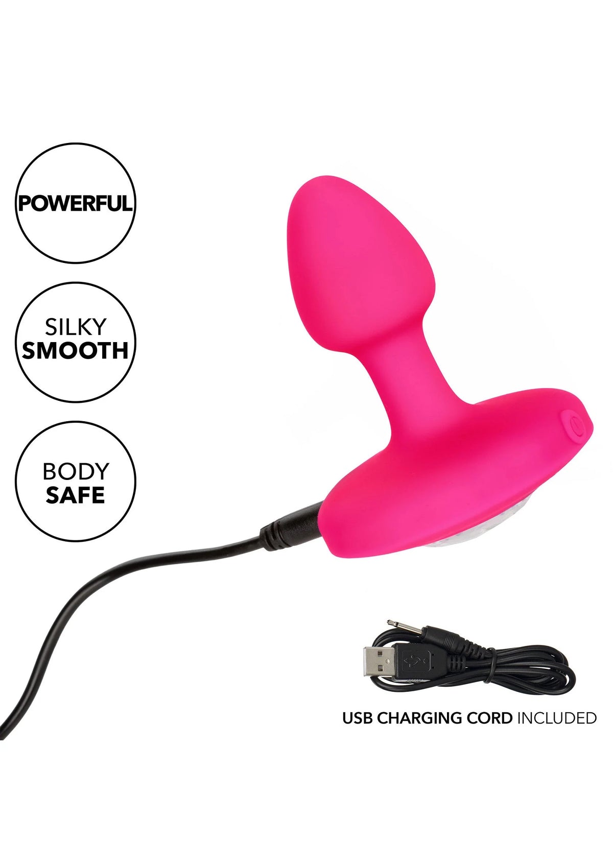 Roze vibrerende probe met USB-laadkabel en brede basis