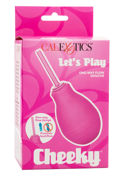 Cheeky one-way flow douche in roze verpakking met CalExotics branding