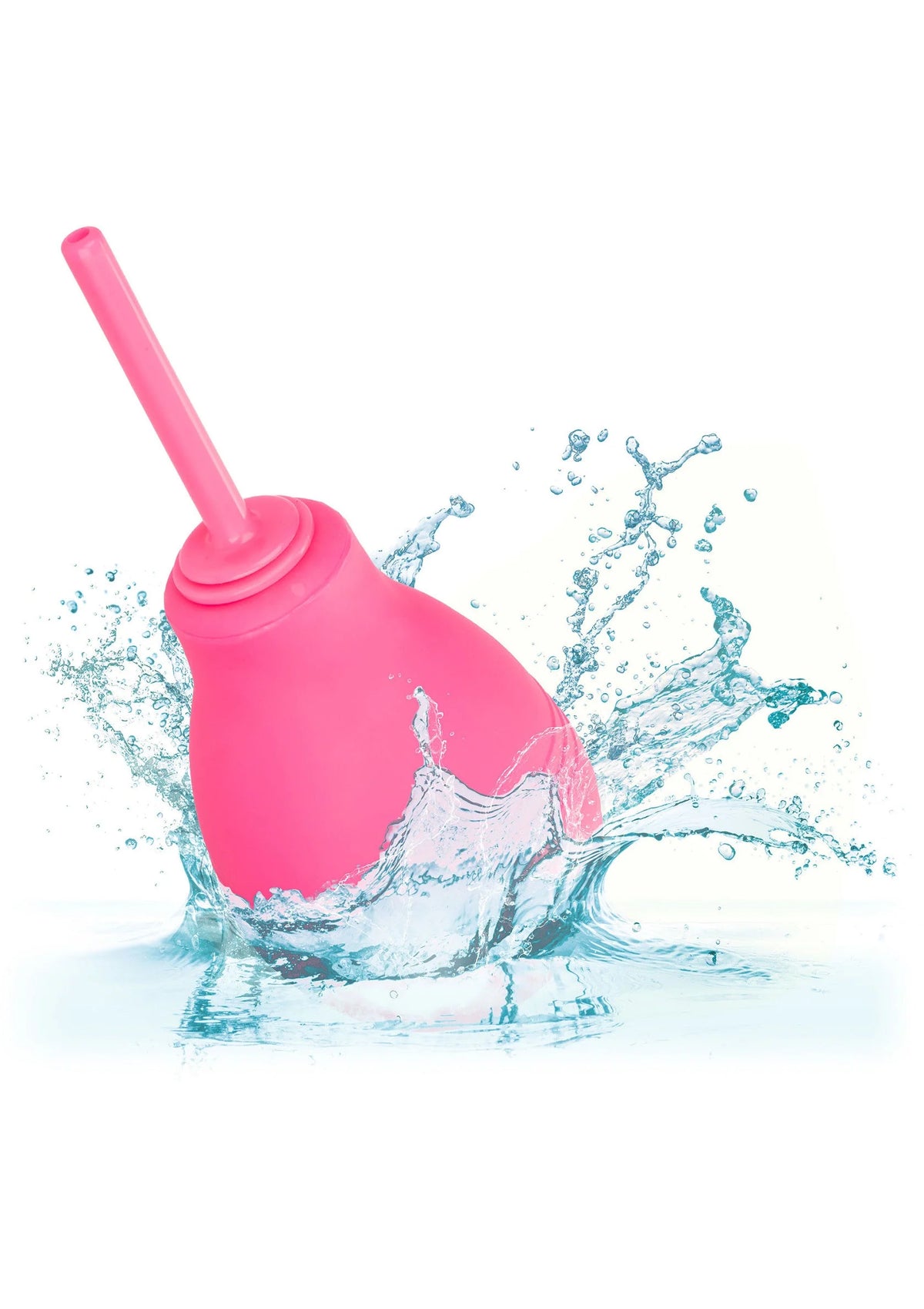Roze douchebol met opzetmond terwijl water omhoog spuit