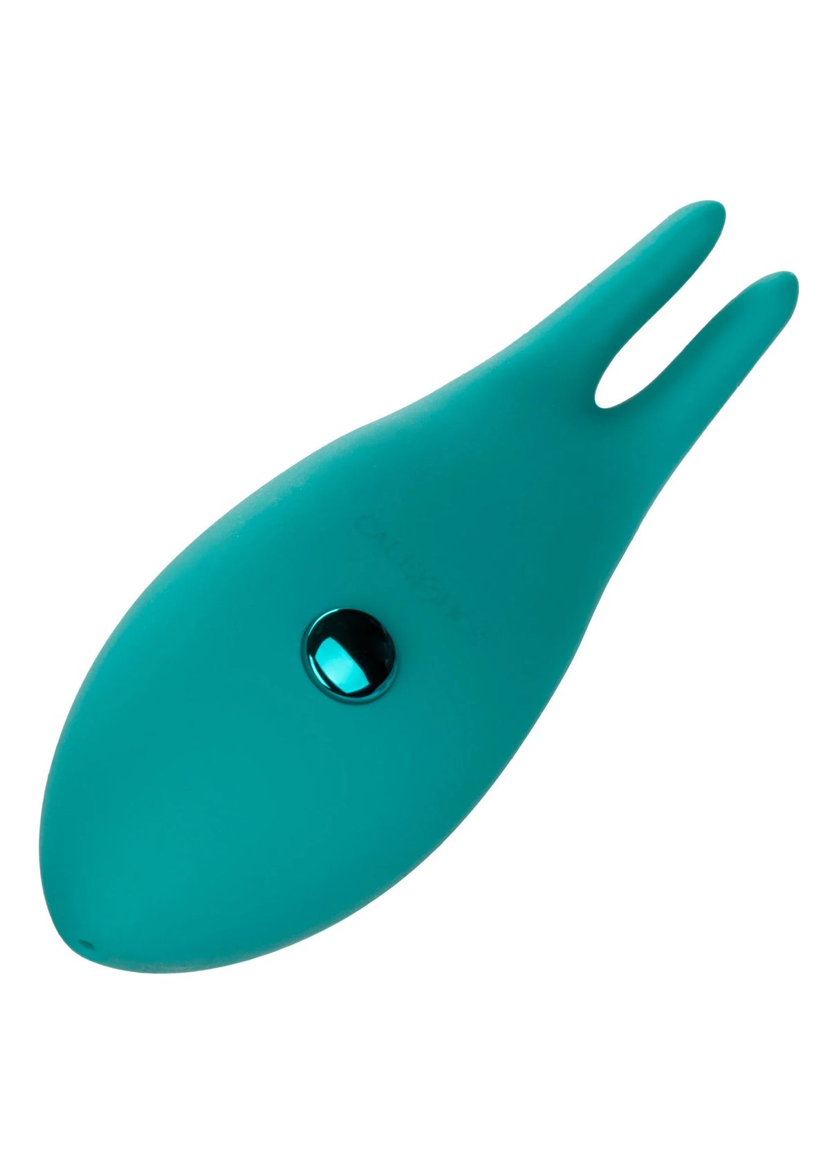 Teal konijnvormige vibrator van CalExotics met ronde opening op de kop
