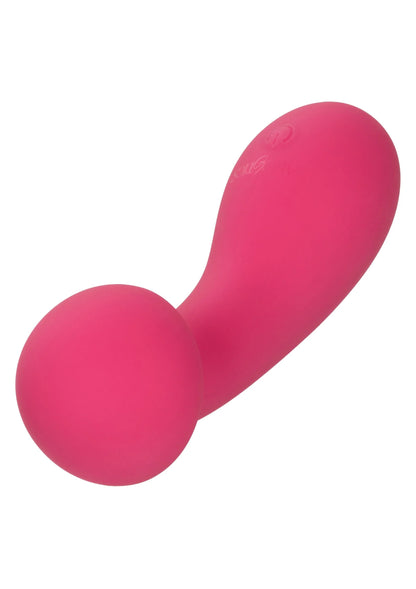 Roze siliconen exciter-vibrator met ronde kop en korte gebogen steel