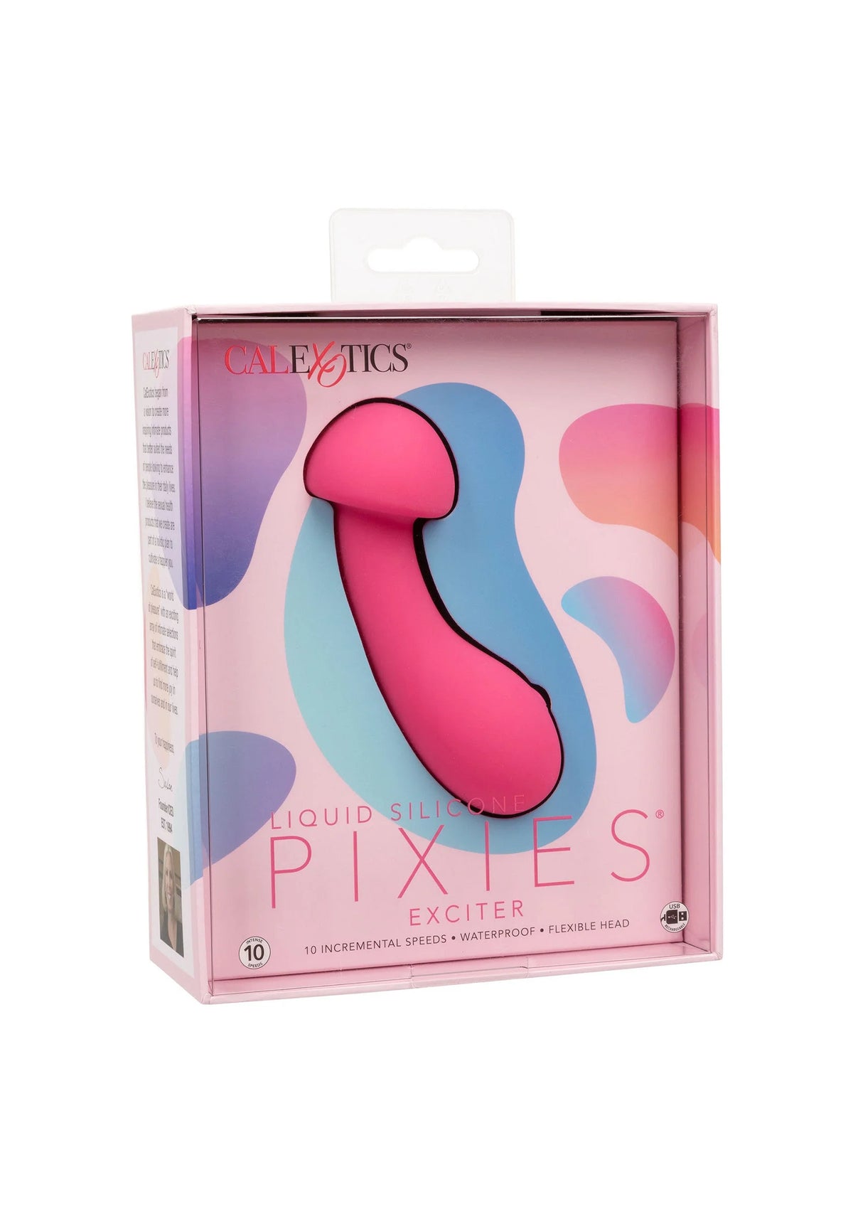 CalExotics verpakking van vloeibare siliconen Pixies exciter met roze vibrator
