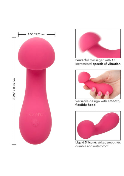 Roze siliconen exciter-vibrator met bolvormige kop en maatindicatie