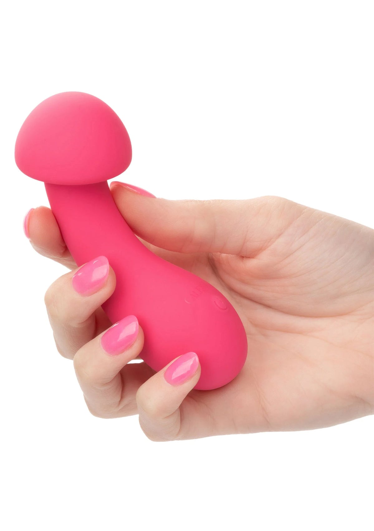 Roze siliconen exciter-vibrator vastgehouden in de hand