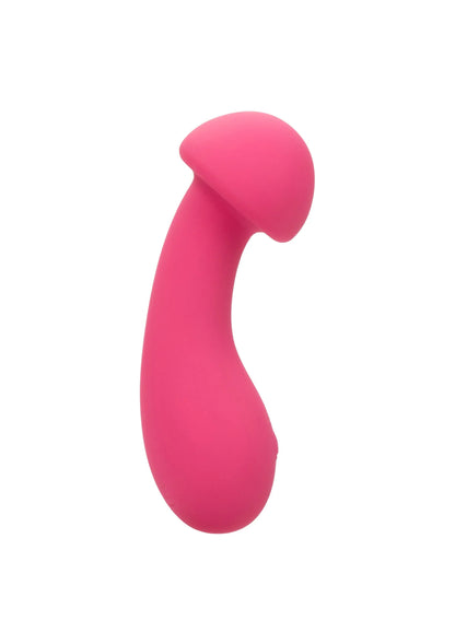 Roze siliconen exciter-vibrator, gebogen vorm met afgeronde kop
