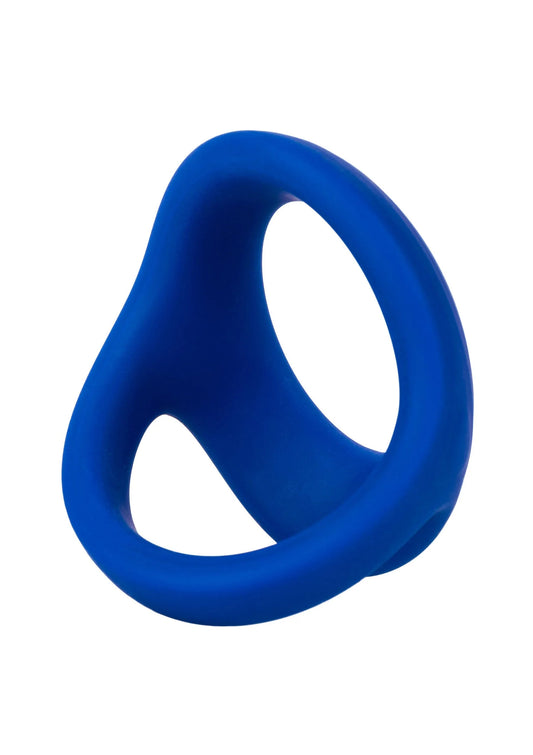 Dubbele siliconen ring in blauw, close-up met afgeronde vorm en dubbele lus