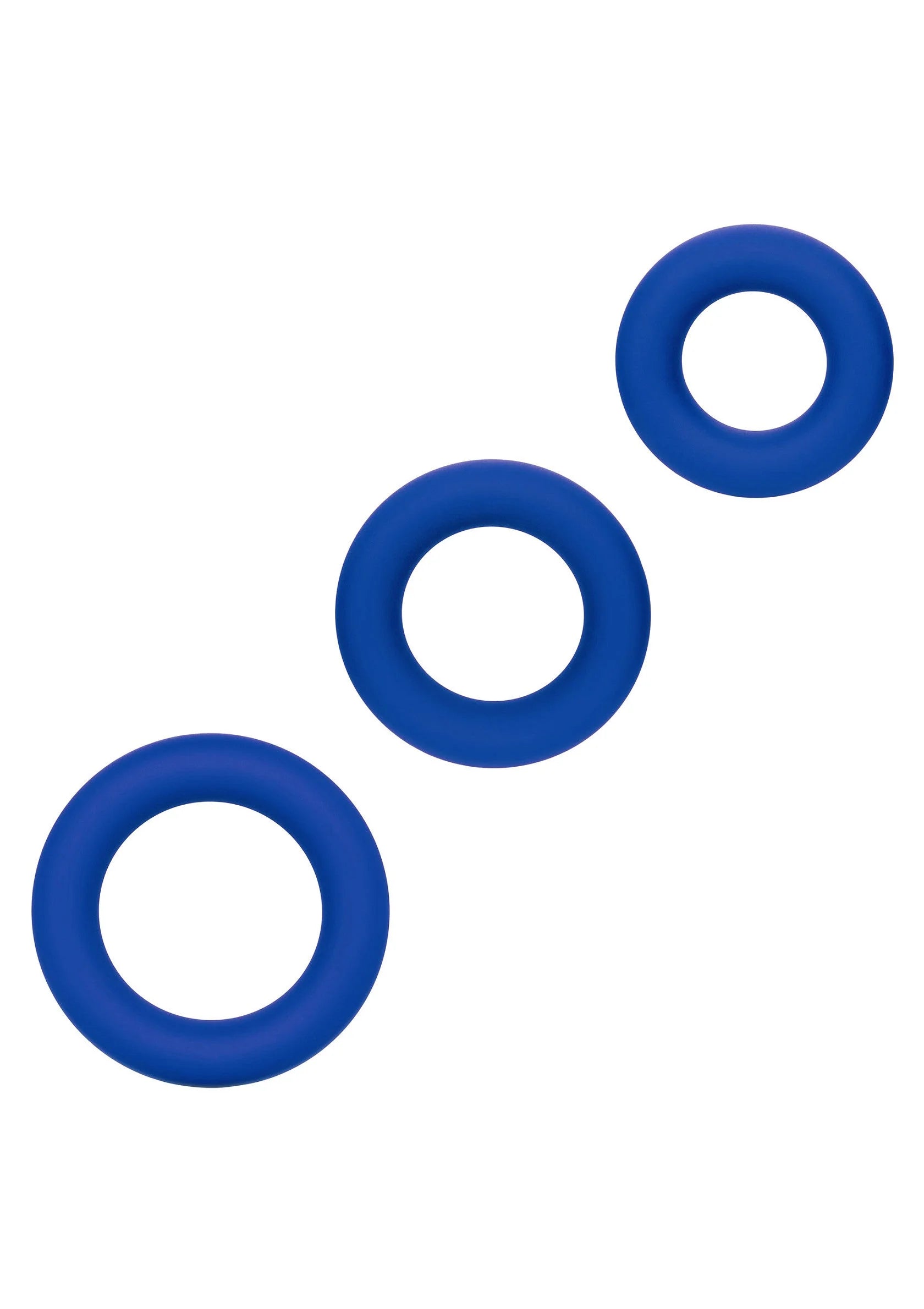 Blauwe siliconen cockring set van drie ringen, ronde openingen