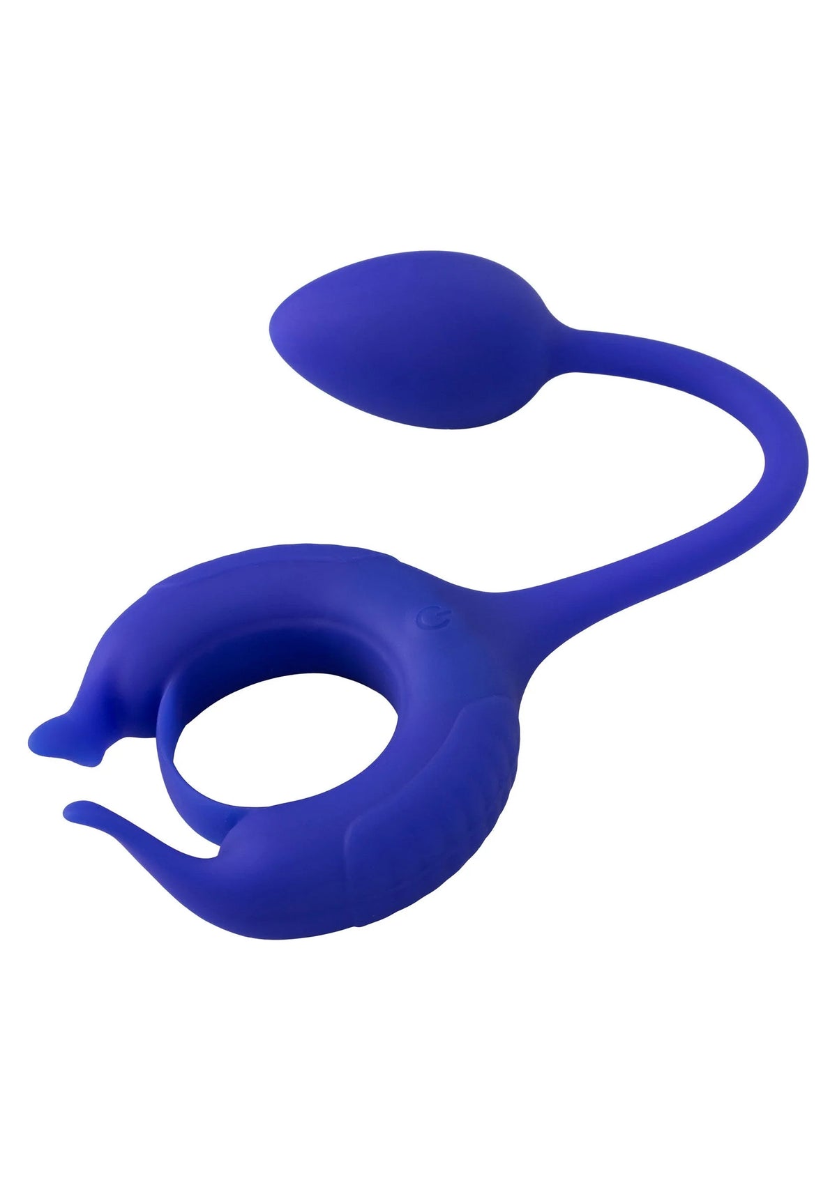 Blauwe cockring met brede lus en lange steel, afgeronde gewichten