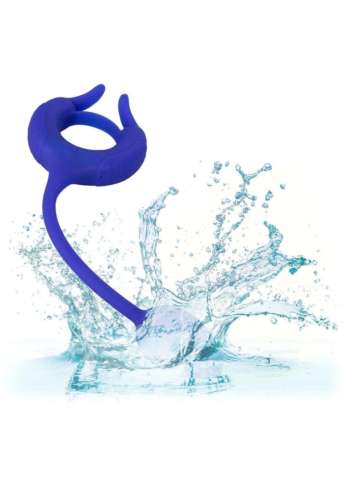 Blauwe siliconen penisring met staart met waterplons-effect