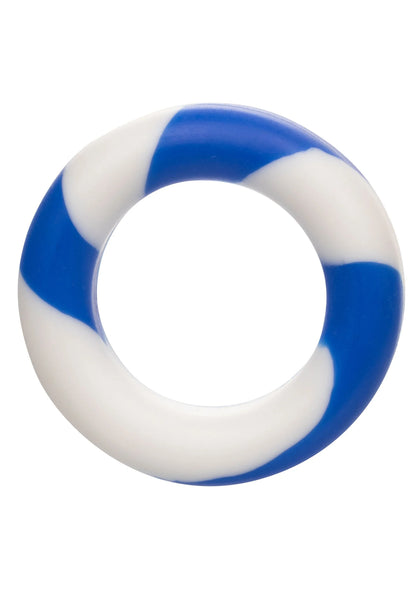 Blauwe en witte siliconen ring, close-up op het ronde ringvormige profiel
