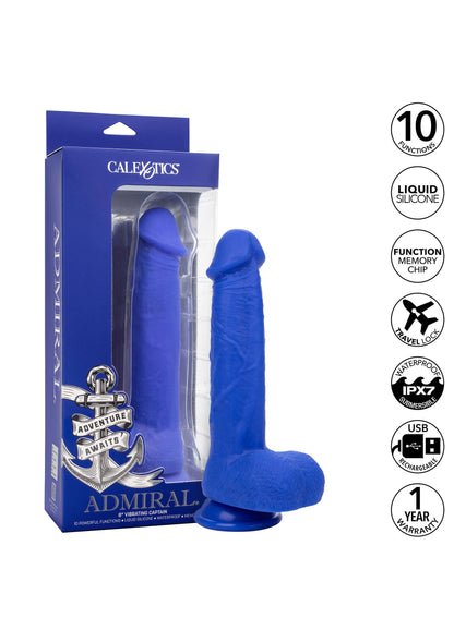 Blauwe Admiral vibrerende dildo van CalExotics in cadeauverpakking met USB-stickerkenmerken