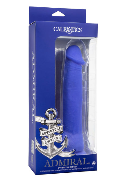 Verpakte blauwe Admiral vibrerende kapiteinsvibrator van CalExotics in doos