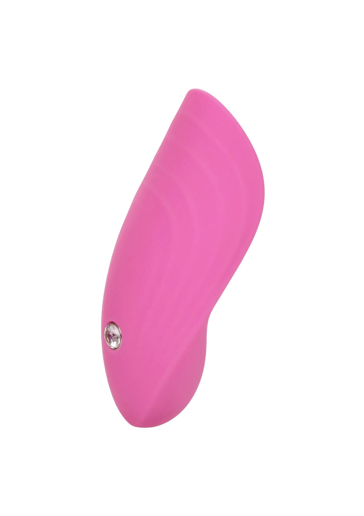 Roze ovale vingervibrator met smalle top en klein metalen knopje